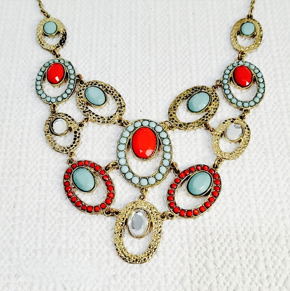 Southwestern Style Elegant Francesca's Bib Link Necklace Multicolored Stones - Picture 6 of 7